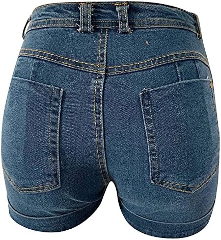 Shorts de cintura alta com spandex embaixo de curta de mão bidirecional de cordão de cintura curta shorts shorts shorts femininos com bolsos azuis