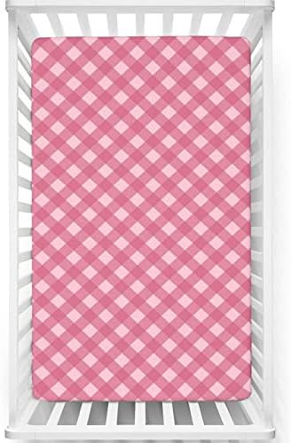 Pink Gingham com tema de mini folhas de berço, lençóis portáteis de mini berço Ultra Material Great para menino ou menina