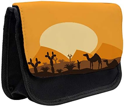 Caixa de lápis de camelo lunarable, cena do deserto e areia, bolsa de lápis de caneta com zíper duplo, 8,5 x 5,5, cano