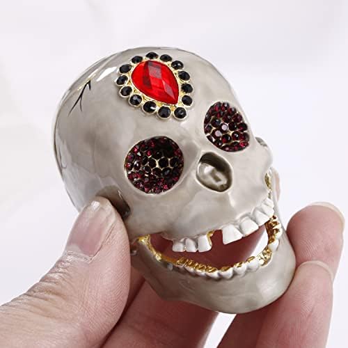 Caixa de bugiganga da cabeça do crânio pintada à mão, organizador de jóias com articulação de jóias Mini Brincos de anel