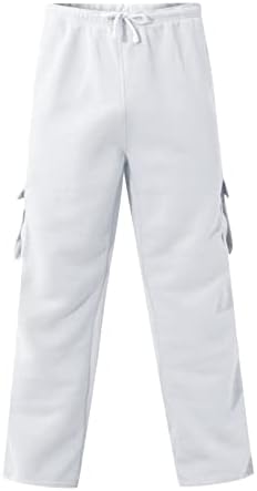 Calças de carga homens, moda masculina com cordão de bolso de bolso de bolso de bolso calça de caminhada de cor sólida de cor de cor de algodão