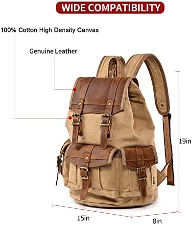 Backpack de laptop da marca TSD Mochila de couro vintage, caminhando Daypacks Unisisex Casual Rucksack