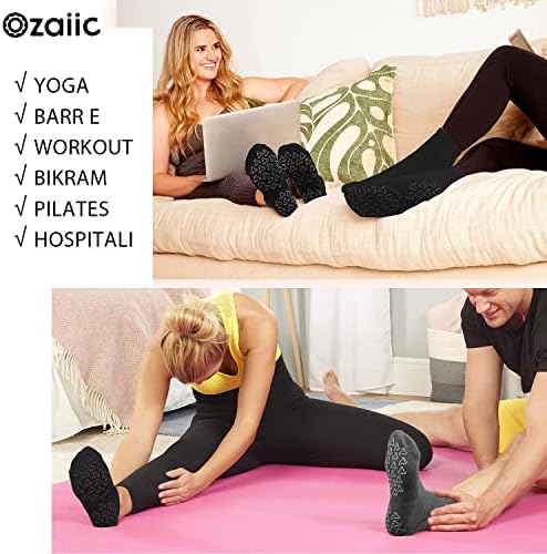 Meias de punho sem deslizamento de ozaiic para o treino em casa de ioga Pure Barre, Pilates, Hospital, Meias de Almofada Ideal para