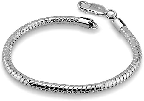 H & Beautimer genuíno 925 Pulseira de prata esterlina Solid Solid 3-4mm Pulseira de corrente de cobra redonda para homens-Jóias