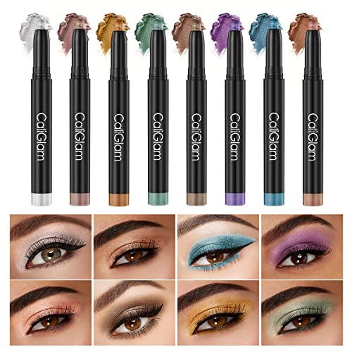 Jolilab Eyeshadow Stick, 8 Cores Desehadow Conjunto profissional Matte Profissional Black de cor brilhante Becta