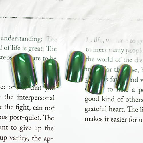 Ladgbp preto jade verde prensa em unhas curta redonda cromo capa completa unhas falsas espelho metálico unhas falsas manicure legal