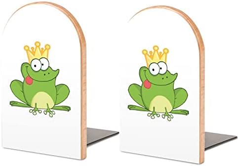 Oyihfvs Happy Green Frogs Cartoon Personagens ambientados em White 2 PCs Livros de madeira Ends, titular de estante de livro