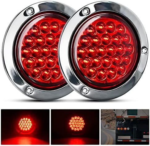 Nilight 4 ”redondo reboque de luz traseira 2pcs 24 LIDLED RED RED SONGE AO AÇO CHROME BEZEL IMPRESSÃO STOP BRAIDO