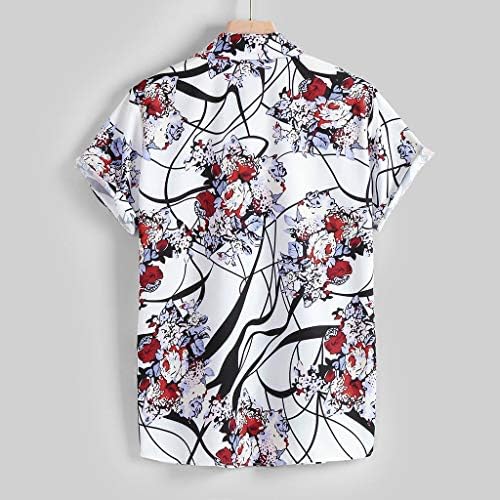 Camisas de linho de algodão masculinas 2022, Botão floral de manga curta de verão