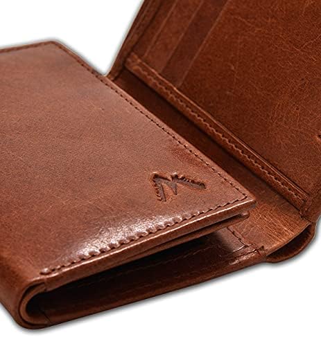 Carteira de couro RFID artesanal de Neomonte para homens, carteira de bolso frontal com trifold com 2 slots de ID e
