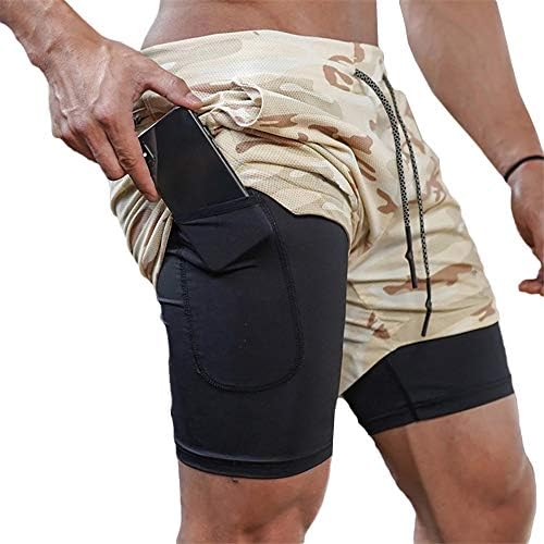 Gafeng Men's 2 em 1 shorts de exercícios executando ginásio de 5 polegadas Yoga calça curta seca rápida com bolso do telefone