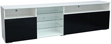 ZCMEB 200x35x55cm Gabinete de TV LED brilhante com 3 portas de grande capacidade TV Stand White and Black