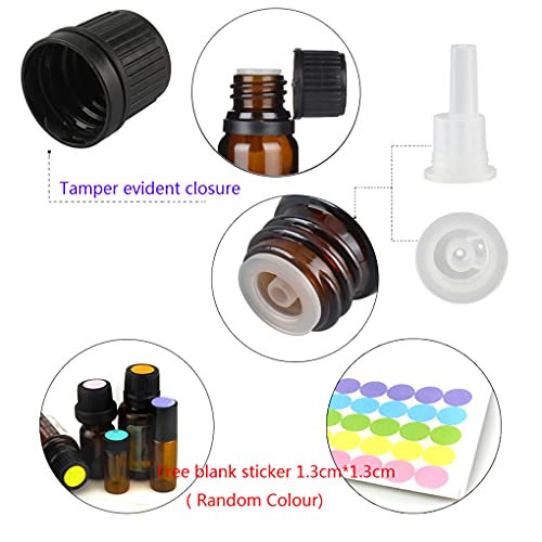 Dlibuy 12 pcs vazios 5ml Brown Brown Brown Bottles com abripista preto Tampa Evidente Tampa âmbar Os frascos de vidro para óleos essenciais cosméticos AROMATEPIA DE PERFUMO