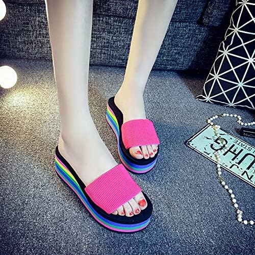 Slippers de verão feminino Moda Casual Casual Salto Rainbow Plataforma desliza sapatos de praia confortáveis