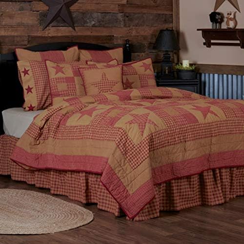 VHC Brands Ninepatch Star Quilted Throw 60x50 Country Patchwork Design, Borgonha