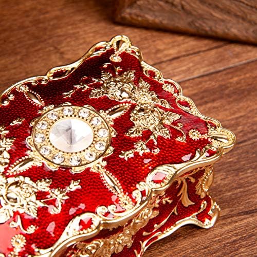 Feyarl Pequena jóia vintage Caixa de bugigangas Brincos de anel de anel de tesouro Caso de baú treshe