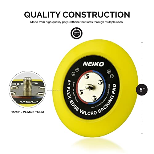 Neiko 30266a POT Backing de gancho e loop de ponta flexível para o buffer de poleroso da Sander, 5 polegadas por 5/16 polegadas, 24 thread