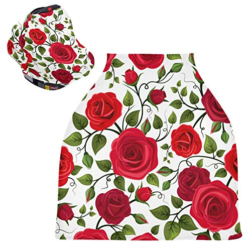 Yyzzh Rose Rose Flor com folhas verdes estampas florais Dia dos namorados Capas de assento de carro de bebê elástico cobertura