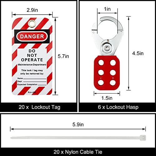 Safby Lockout Tagout Hasp com tags de loto, 6 hasp com 20 tags de tag de bloqueio