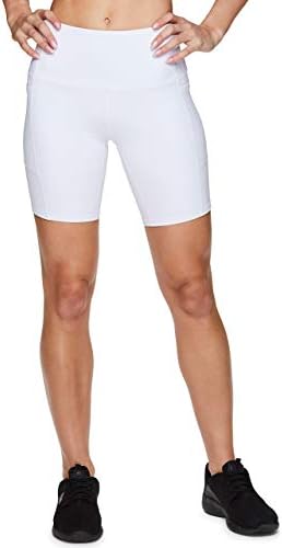 Shorts de motociclista ativo do RBX para mulheres, shorts de ioga à prova de agachamento de shorts de cintura alta com bolsos