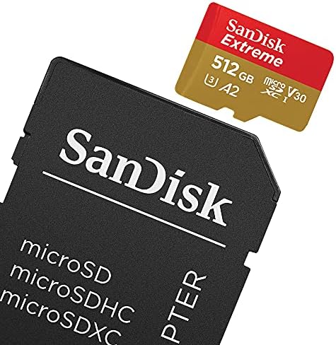 Sandisk 512GB Extreme UHS-I MicroSDXC Memory Card com adaptador SD, 160MB/s Read, 90MB/S Write, V30, A2