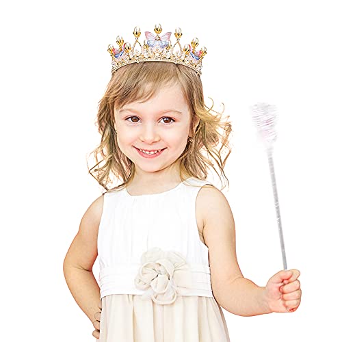 Princess Crown Tiaras for Girls, GlobalStore Crystal Princesa Tiara para meninas, bandana de tiara dourada com pérola e borboleta, acessórios para crianças para meninas para meninas de festas de baile de casamento