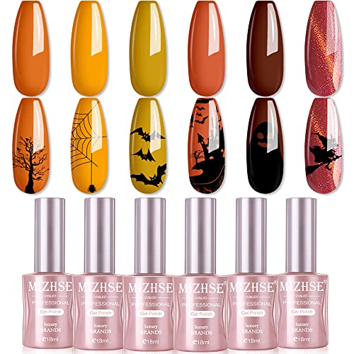 Mizhse 18ml Halloween Gel Polish Conjunto, abóbora outono de outono Cores de gel de unha Kit ， Orange Series Hot amarelo