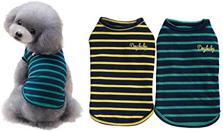 Yaodhaod 2-Pack Cotton Striped Dog Roupas de animais de estimação Camisetas de cachorro colete de tanque de gato tee respirável