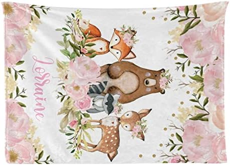 Flor Fox Deer Urso de Bear Personalizado Baby Blanket personalizado de 30 x 40 polegadas com texto Text for Girl Boy Baby Shower Birthday