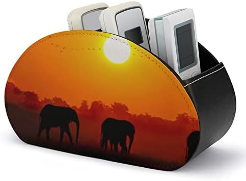 Elefantes africanos no Sunset Remote Control Holder com 5 Compartamentos PU Couro Multifuncional de Armazenamento Caddy