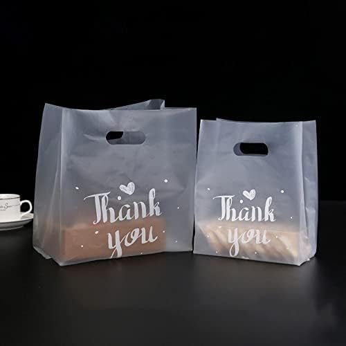 Crysdaralovebi 50pcs Obrigado sacos de presente plástico sacolas de compras com manuseio para festas de casamento de Natal Bolsa de bolsas de embrulho de doces