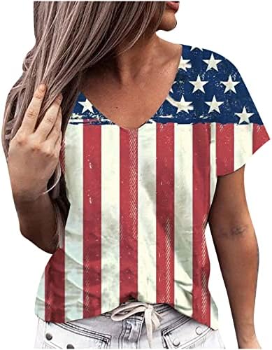 O Dia da Independência está no topo das mulheres da bandeira americana Tees listrados 2023 Summer v pescoço 4 de julho camisas patrióticas blusas