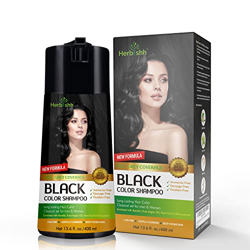 Herbishh C3 Combo com xampu de cabelo preto 400 ml + óleo de argan 30 ml e máscara de cabelo 150gm - shampoo de corante para