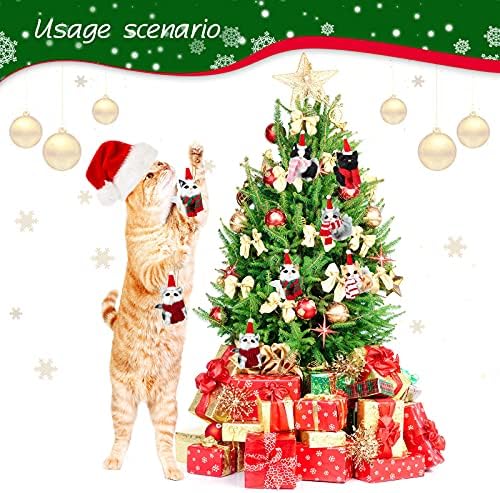 6 Define enfeites de gato de Natal com cachecol colorido, mini mato de zaras de Natal Tree Holida