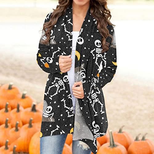 Casaco para mulheres Halloween Blusa casual Animal Catdigan Cardigan Casual Tops de manga comprida Cardigã frontal aberta