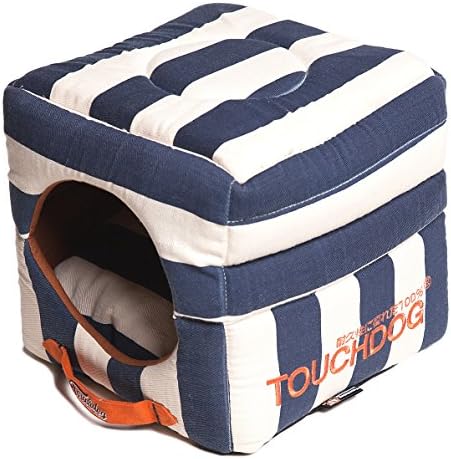 Touchdog 'polo-listrado' conversível quadrado 2 em 1 Casas de cão de gato de cachorro colapsível, um tamanho, castanho-cacau, branco