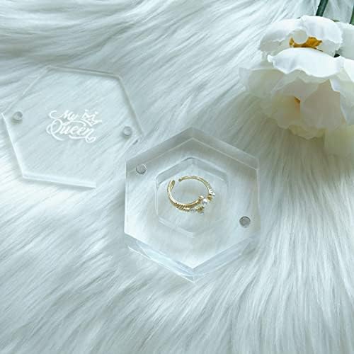 Caixa de anel de casamento de vinisong Caixa de anel de acrílico personalizada CLEAR HEXAGON CABELA CABELA CABELA DE CAIXA