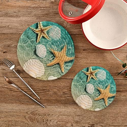 Xigua Beach Seashell Round Trivets Sunder de maconha Conjunto de 2 - de algodão puro Poods quentes, não deslizamento e cozinha