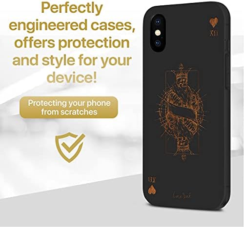 Case de telefone Caseyard Wood para iPhone XS max a laser gravado rei dos corações Design Black Wood compatível com iPhone