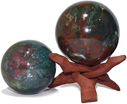 Curandings4u esfera Bloodstone tamanho 1,5-2 polegada e uma esfera de bola de madeira de madeira de madeira esfera de bola de cristal vastu reiki cura