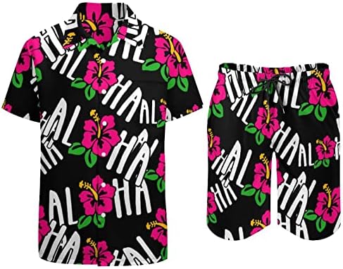 Aloha Hibiscus Flower Men's 2 peças Roupas de praia Button Hawaiian Camisa de manga curta e ternos de shorts