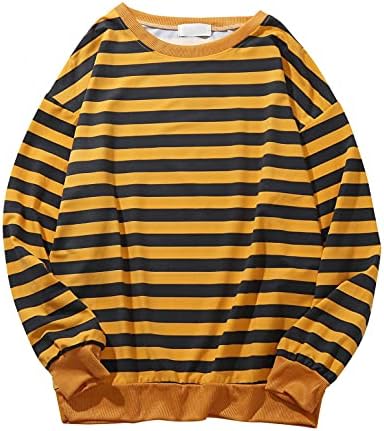 Akimpe Men's Autumn & Winter Casual Pinstripe Longa Liga de Costela Tops de Selva Selta Fold Comfy Redonda Blusa da camiseta