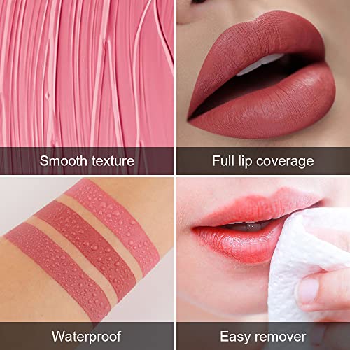 Evpct 3pcs nude rosa mauve marrom marrom batom de veludo fosco Conjunto com duração de 24 horas 24 horas Matte lip stick Packs