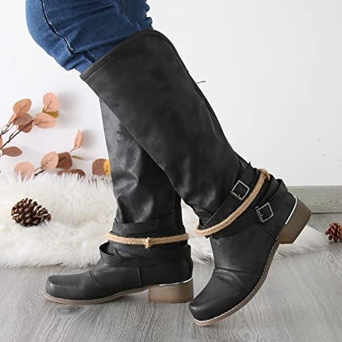 Sapatos de inverno para mulheres sapatos femininos de dedo do dedo do pé de dedo fivela de fivela traseira com zíper de calcanhar salto feminino botas vintage botas mid botas de cowboy para mulheres com salto