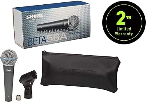 Shure Beta 58A Microfone vocal - microfone dinâmico de supercardioid de elemento único para palco e estúdio, inclui adaptador