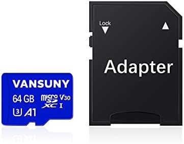 Vansuny Micro SD Card 64 GB Card de memória microSDXC com adaptador SD A1 App Performance V30 Gravação de vídeo 4K C10 U3 Micro