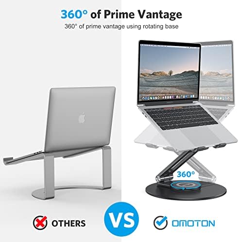 Omoton Stand laptop ajustável com base rotativa de 360, laptop ergonômico riser para trabalho colaborativo, eixo rotativo duplo totalmente dobrável para facilitar o armazenamento, se encaixa em todos os laptops de até 16 polegadas, preto