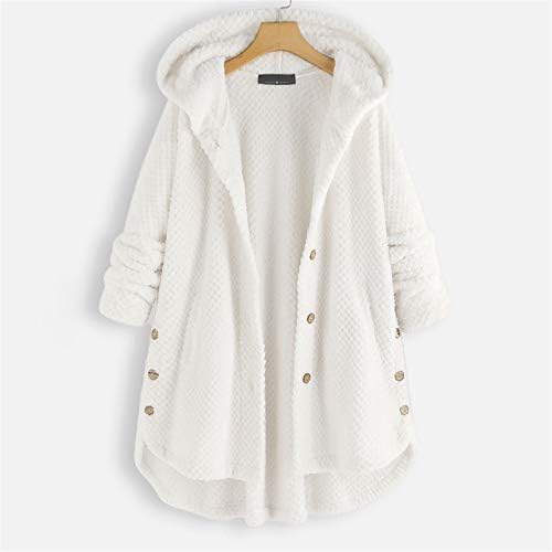 Andongnywell Womens Fleece Jacket Solid Open Front Capuz Buttons Botões de casacos Outwear com bolsos