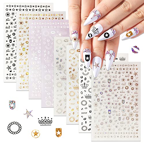 Danneasy 8 lençóis adesivos de unhas retro adesivas de unhas metálicas adesivas adesivas adesivas de arte coroa adesivos de design de unhas punk 3d para mulheres garotas meninas