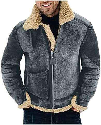 Casacos para homens jaqueta quente de inverno com lapela grossa e coloras de casas de couro de imitação de cores